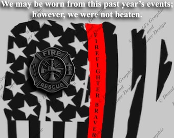 Distressed Thin Red Line Firefighter Flag | PNG SVG (Digital Download)