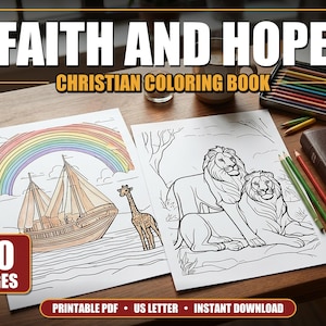Faith and Hope Coloring Book | 30 Peaceful Christian Pages | Crosses Doves Churches Scripture Scenes | Bold and Easy | Printable PDF