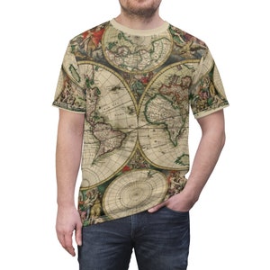 Explore the World Unisex All Over Print Vintage Rustic World Map Graphic Tee Cut & Sew Gifts