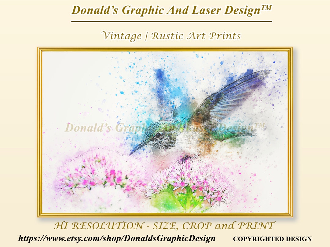 Vintage Hummingbird Watercolor Art Print | Rustic Bird Wall Decor ...