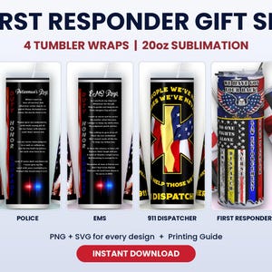 First Responder Tumbler Wrap Bundle 20oz Skinny | Police EMS 911 Dispatcher | Sublimation PNG SVG | Thin Blue Line Gift Set