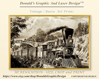 Vintage Train Art Print | Rustic Locomotive Wall Decor (Digital Download)