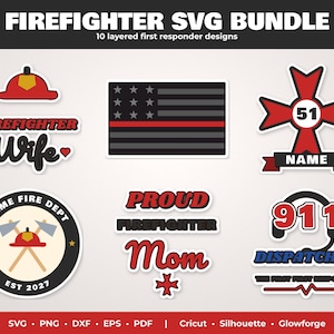 Brandman SVG-paket i lager, Tunn röd linje, design för första hjälpen (digital nedladdning)