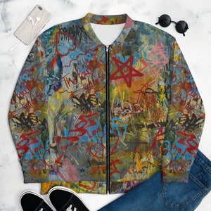 GRAFFITI ART PRINT/ Unisex Bomber Jacket/Handmade-Art Printing pieces from our shops.