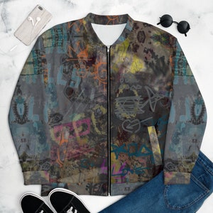 GRAFFITI ART PRINT/ Unisex Bomber Jacket/Handmade-Art Printing pieces from our shops.