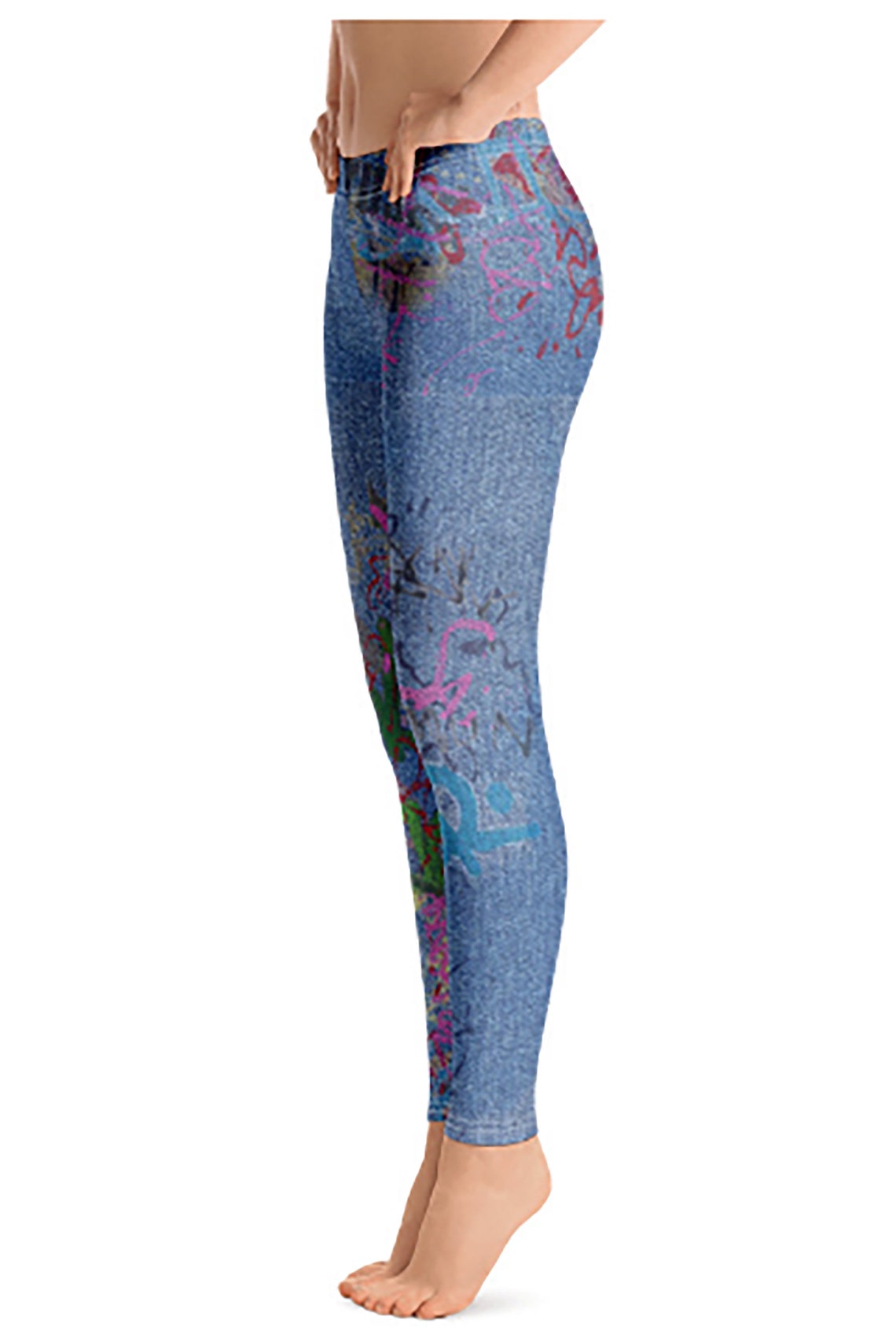 GRAFFITI DENIM PRINT/ Art Print Leggins/ Graffiti Leggins/ Handmadeart