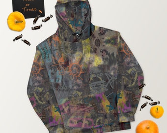 UNIQUE GRAFFITI PRINT/ Unisex Hoodie/Handmade-Art Printing pieces from our shops