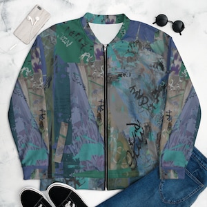 GRAFFITI PRINT ART/ Unisex Bomber Jacket/Handmade-Art Printing pieces from only our shops.
