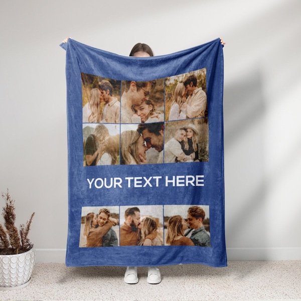 Personalized Photo Blanket, Custom Picture Blanket With Text, Family Blanket Collage, Blanket For Adult/Kid/Baby, Valentine's Day Present