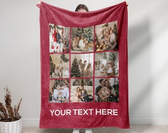 Personalized Photo Collage Minky Blanket, Custom Text Gift