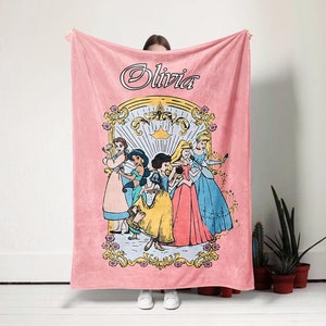 Manta de princesa de acuarela personalizada, manta con nombre de niño, manta de película de dibujos animados, regalo de cumpleaños para ella, manta de minky para niños y adultos