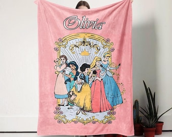 Personalized Princess Minky Blanket, Watercolor Cartoon Design