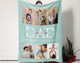 Best Dad Blanket,Personalised Grandad Blanket with Kids Name,Custom Blanket with Text,Picture Collage Blankets,New Dad Gift,Christmas Gift