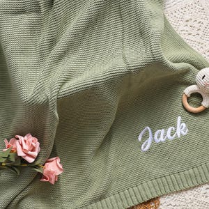 Personalized Knit Baby Blanket, Custom Baby Blanket, Embroidered Baby Name Blanket, Welcome Baby Blanket Keepsake, Baby Shower Gift Idea