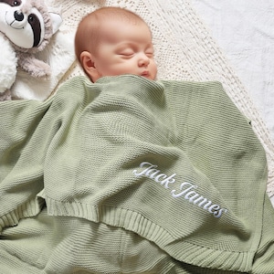 Personalized Baby Blanket with Name, Custom Knit Baby Blanket, Baby Shower Gift, Embroidered Name Blanket, Soft Cotton Baby Blankets