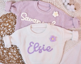 Sudadera de bebé personalizada bordada a mano, suéter con nombre para niños, suéter de punto suave para niños pequeños, suéter personalizado para bebé, regalo de primer cumpleaños