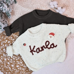 Hand gestickt Weihnachten Santa Baby Pullover, Weihnachten Kinder Strickpullover, Neugeborene erstes Weihnachtsgeschenk, personalisierte Weihnachtspullover