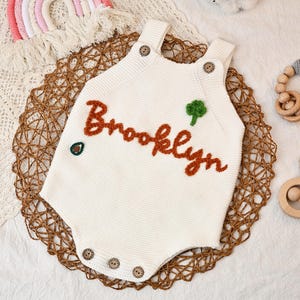 Hand Embroidered Baby Romper, Baby Name Romper, 1st Birthday Outfit, Personalized Knit Romper with Name, Cake Smash Outfit, Baby Shower Gift