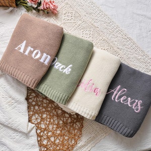 Custom Baby Blanket, Embroidered Baby Name Blanket,Soft Cotton Baby Knit Blanket, Baby Boy Blanket, Keepsake Gift for Baby, New Baby Gift