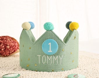 Hand bestickt Geburtstag Krone, Name Andenken