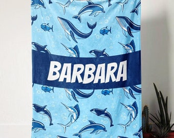 Personalized Watercolor Whale Blanket, Ocean Nursery Decor, Minky Blanket