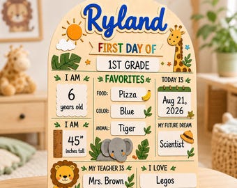 Personalized First Day of School Sign, Custom Back to School Board, Woodland Animals Milestone Sign, Reusable Photo Prop, Kids Keepsake