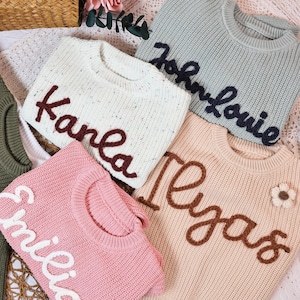 Hand bestickter Baby Pullover, personalisiertes Sweatshirt, Weicher Strickpullover, Benutzerdefinierte Baby Pullover, ersten Geburtstag Outfit, Baby-Dusche-Geschenke