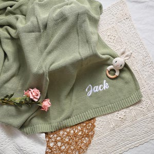 Personalized Baby Name Blanket, Embroidered Baby Blanket, Soft Cotton Knit Blanket, Newborn Gift, Keepsake Gift for Baby, Baby Shower Gift
