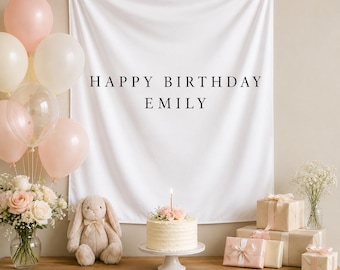 Personalisierter Geburtstag Wandteppich, Benutzerdefinierter Name Party Hintergrund, Fotostand Banner