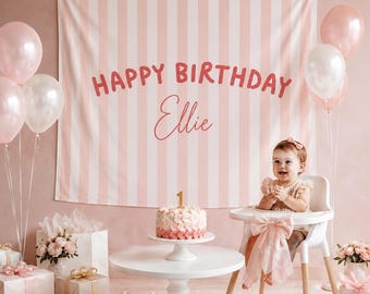 Custom Birthday Tapestry, Happy Birthday Backdrop, Personalised Strip Birthday Banner, Fabric Birthday Sign, Birthday Boho Wall Art Deco