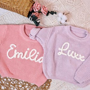 Personalized Hand embroidered Baby Sweater, Custome Baby Name Sweater, Pink Baby Girl Sweater With Name, Birthday Gift For Baby Girls Boys