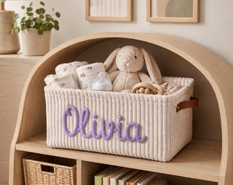 Personalized Storage Basket for Baby, Custom Kid Toy Organizer Bin with Name, Nursery Storage, Baby Shower Gift, Newborn Gift Mom To Be Gift