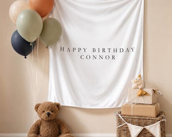 Custom Birthday Tapestry, Happy Birthday Backdrop, Personalised 1st Birthday Banner, Birthday Sign, Fabric Sign, Birthday Boho Wall Art Deco