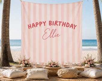 Happy Birthday Tapestry, Custom Name Birthday Backdrop, Personalised Strip Banner, Fabric Birthday Sign, Birthday Boho Wall Art Deco