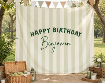 Personalized Birthday Tapestry, Custom Name Party Backdrop, Boho Strip Banner, Fabric Wall Art