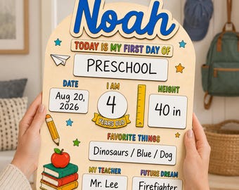 Personalized Back to School Sign, Custom Name School Board, Reusable Dry Erase Wood Board, School Milestones Photo Prop, Kids Keepsakes