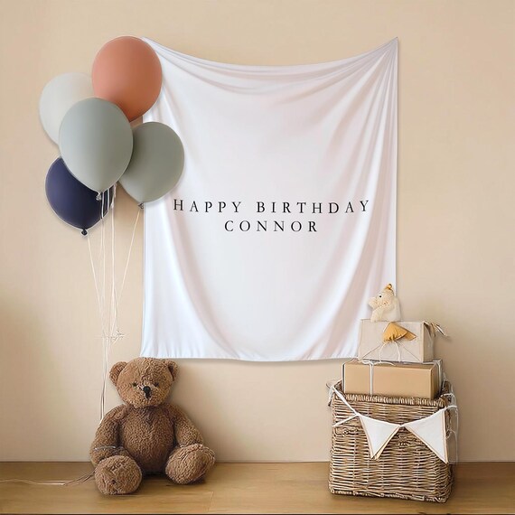 Custom Birthday Tapestry, Happy Birthday Backdrop, Personalised 1st Birthday Banner, Birthday Sign, Fabric Sign, Birthday Boho Wall Art Deco