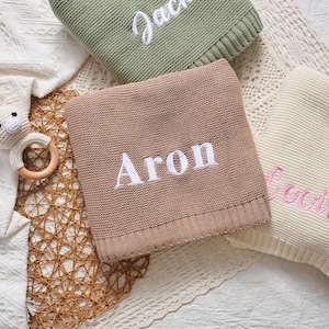 Embroidered Name Blanket, Soft Knit Baby Blanket, Custom Name&Birthdate, Baby Shower Gift, Cotton Knit Blanket for Newborn Unique Baby Gift