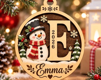 Personalized Wooden Christmas Ornament 2026, Custom Name Initial Ornament, Snowman Reindeer Gingerbread Polar Bear, Christmas Gift