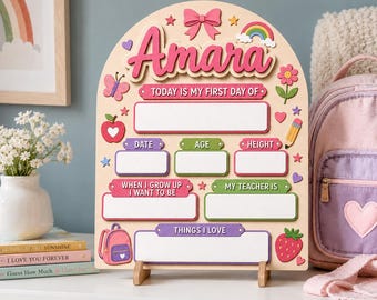 Personalized First Day of School Sign, Reusable Wooden Milestone Board, Back to School Prop, First and Last Day of School Keepsake