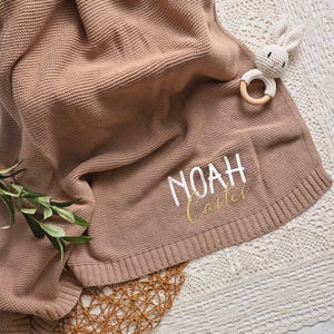 Spersonalizowany dzianinowy kocyk dla dziecka, kocyk z imieniem dziecka, miękka dzianina bawełniana, haftowany kocyk z imieniem, prezent na baby shower, kocyk dla noworodka
