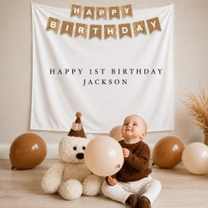 Custom Birthday Tapestry, Happy Birthday Backdrop, Personalised 1st Birthday Banner, Birthday Sign, Fabric Sign, Birthday Boho Wall Art Deco image 3