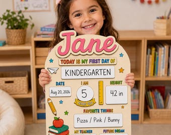 First & Last Day of School Sign, Personalized Name School Board, Reusable Wooden Back to School Photo Prop, Preschool Kindergarten Keepsake