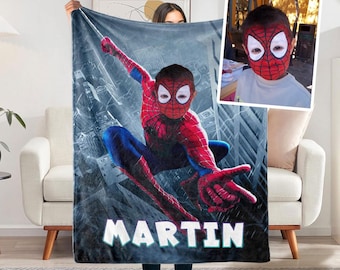 Personalized Comic Hero Blanket, Custom Face Swap Throw, Unique Kids Gift