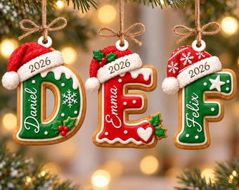 Personalized Gingerbread Letter Ornament, Custom Kids Name Ornament, Alphabet Stocking Tag, Christmas Tree Decor, Kids Christmas Gift