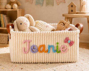 Personalized Baby Storage Basket, Custom Name Corduroy Toy Organizer, Nursery Baby Shower Gift, Newborn Baby Gift, New Mom Present