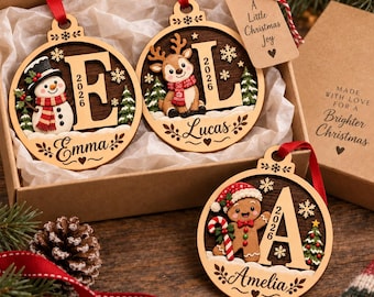 Personalized Christmas Ornament, Custom Name Alphabet Ornament, Wooden Stocking Tag, Christmas Tree Decoration, Grandkids Gift