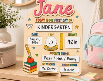 Personalized First & Last Day of School Sign, Custom Name School Board, Reusable Dry Erase Back to School Photo Prop, Preschool Kindergarten