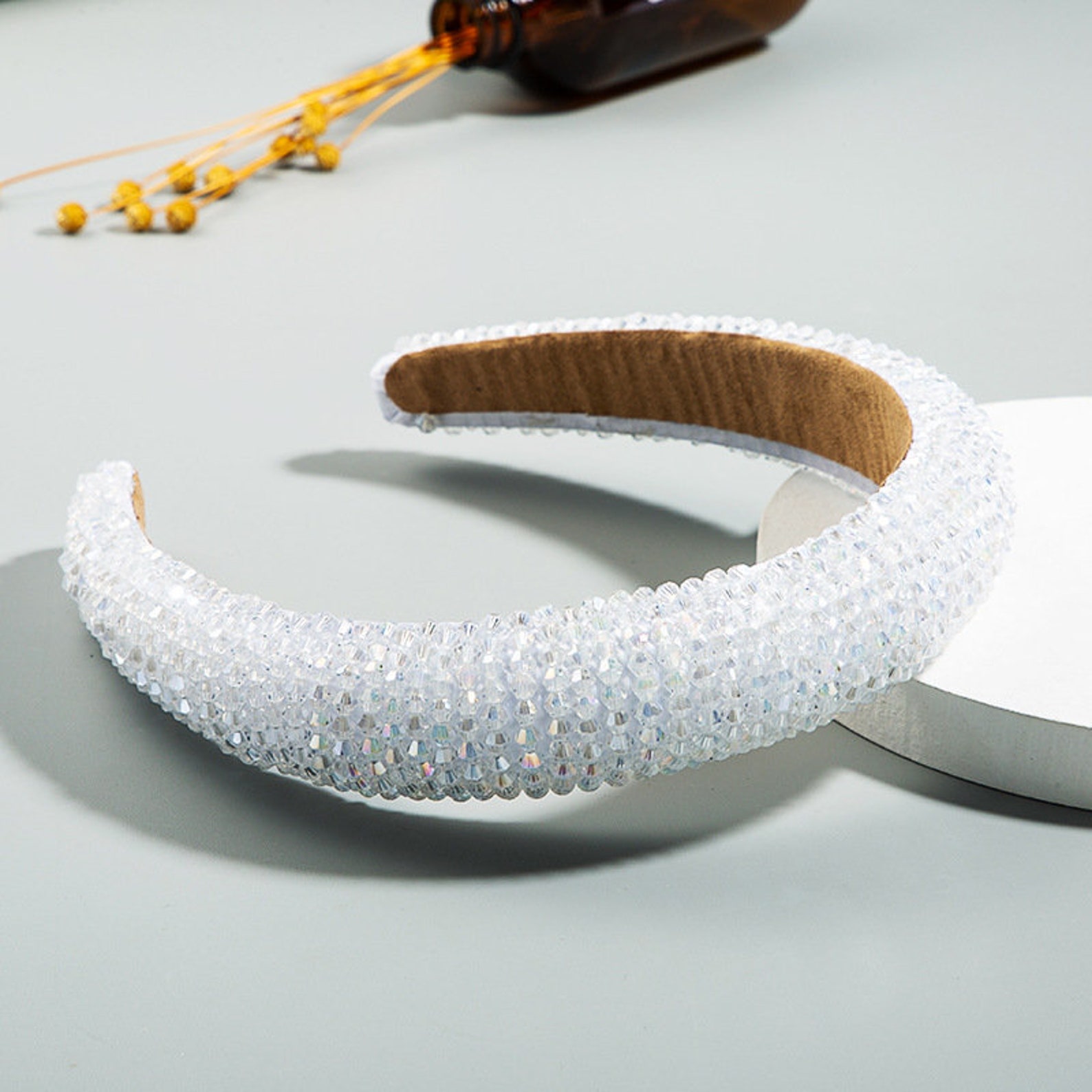Crystal Beaded Padded Jeweled Headband Solid Color Luxury Etsy