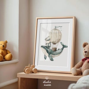 Whimsical Whale and Hot Air Balloon Nursery Poster - Perfect Wall Art for Baby's Room
